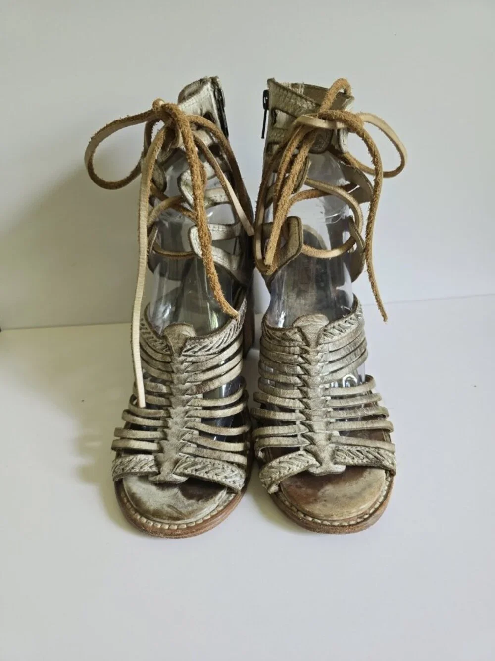 Freebird Beliz Belize Taupe Leather Lace Up Gladiator Sandals Open Toe Heels 9 - Picture 3 of 13